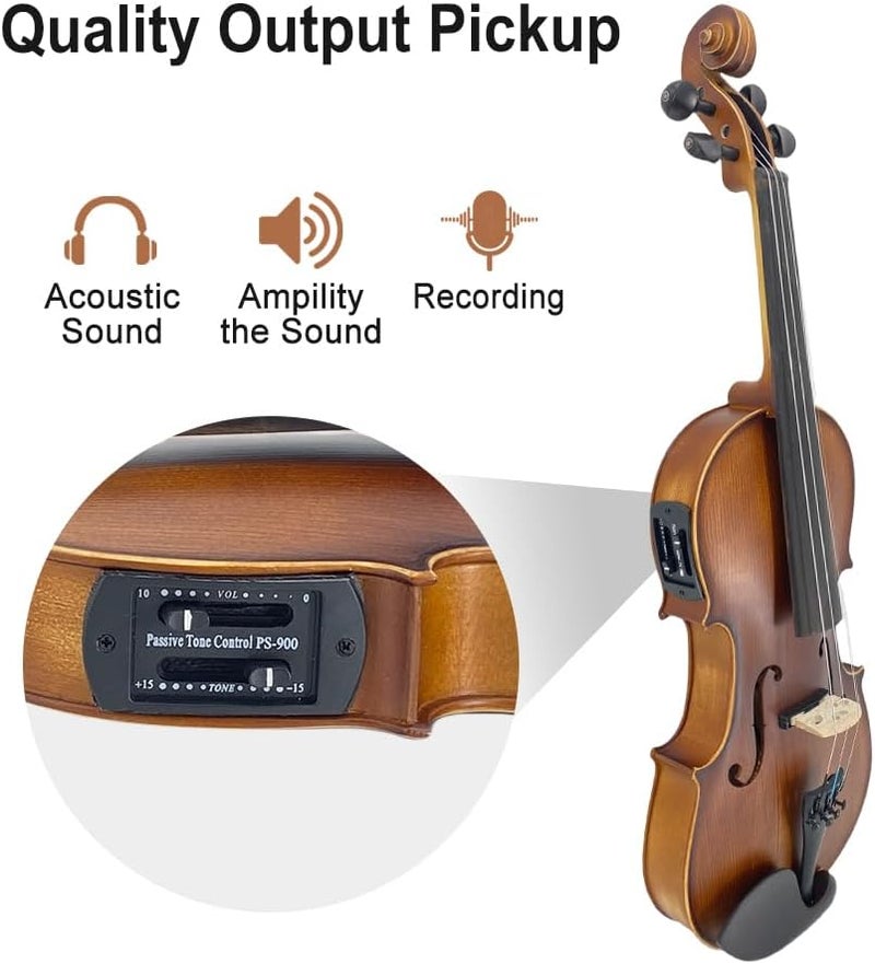 ModouString Acoustic Violin 4/4, 4 Strings Electric violin Maple Spruce Solid Wood Body, Ebony Fittings with Case, Bow, Accessories - Image 4